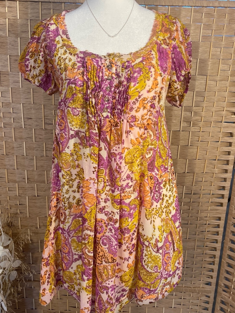 Boho Floral Paisley Short Sleeve Kimchi Blue Babydoll Dress